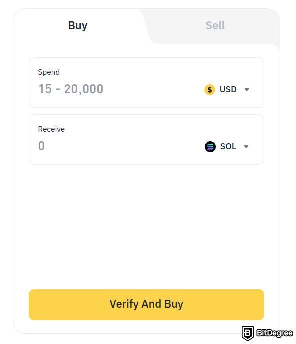 How to stake Solana: a preview of Binance's Buy crypto section.