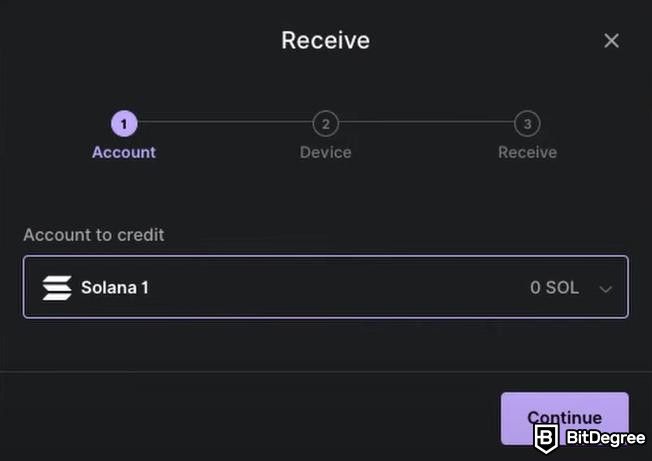 How to stake Solana: a preview of Ledger Live's Receive pop-up window.