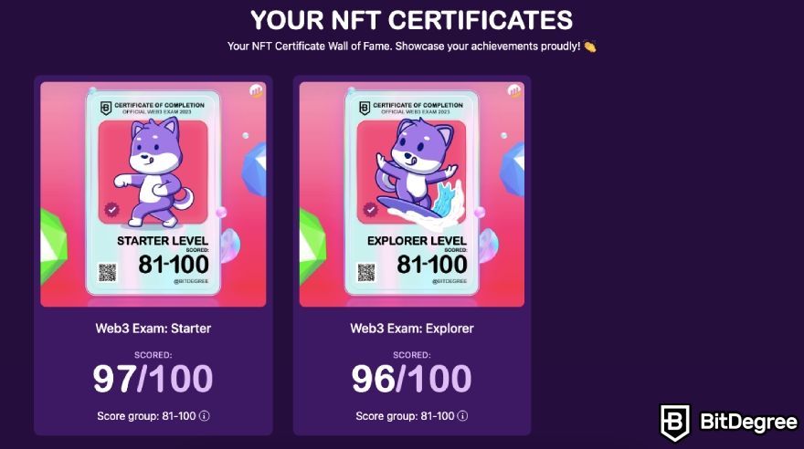 How to take the BitDegree Web3 Exam: NFT Certificates of Completion.