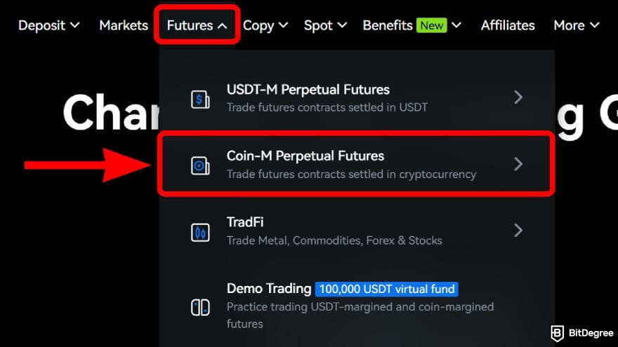 How to trade crypto futures: open [Coin-M Perpetual Futures].