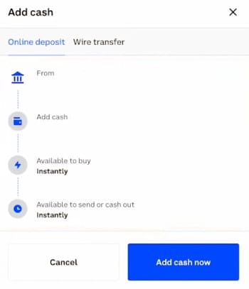 How to trade futures on Coinbase: the Add cash preview page on Coinbase.
