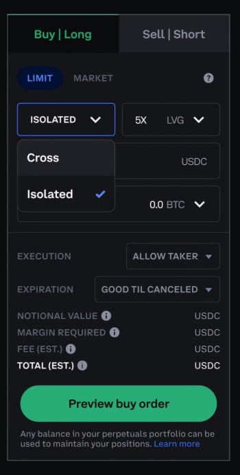 How to trade futures on Coinbase: cross and isolated margin.