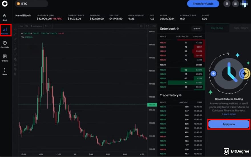 How to trade futures on Coinbase: the [Futures] tab on Coinbase Advanced.