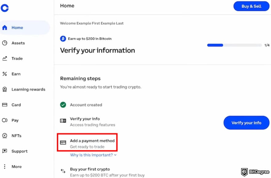 How to trade futures on Coinbase: the Home page on Coinbase.