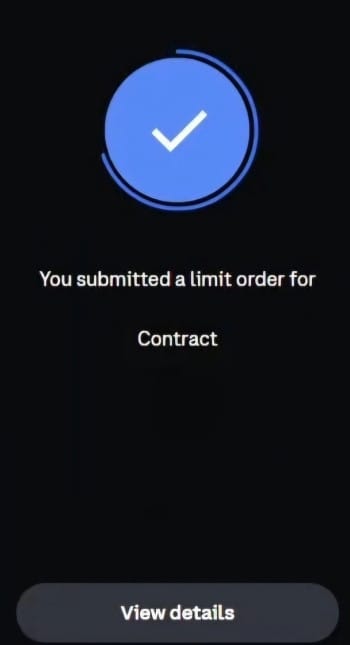 How to trade futures on Coinbase: limit order submitted.
