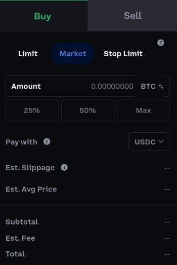 How to trade futures on Coinbase: market order on Coinbase Advanced.