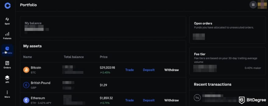 How to trade futures on Coinbase: the Portfolio page on Coinbase Advanced.