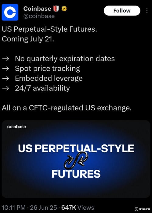 How to trade futures on Coinbase: US Perpetual-Style Futures announcement on Coinbase's X.