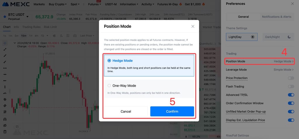 How to trade futures on MEXC: the Position Mode settings on MEXC.