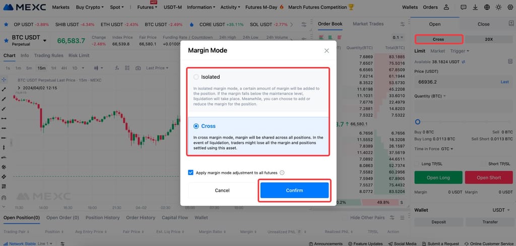 How to trade futures on MEXC: the Margin Mode settings on MEXC.