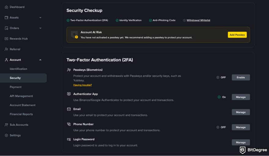 How to transfer BTC from Binance to Coinbase: a screenshot of 2FA on Binance.