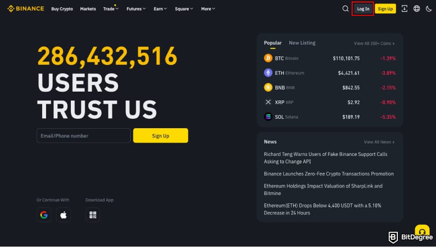 How to transfer crypto from Kraken: log in to your Binance account.