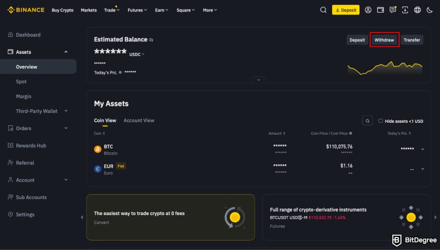 How to transfer crypto from Kraken: click [Withdraw] on Binance.