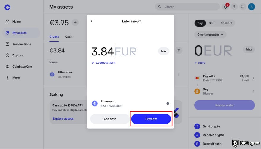 How to transfer crypto from Kraken: click [Preview] on Coinbase.