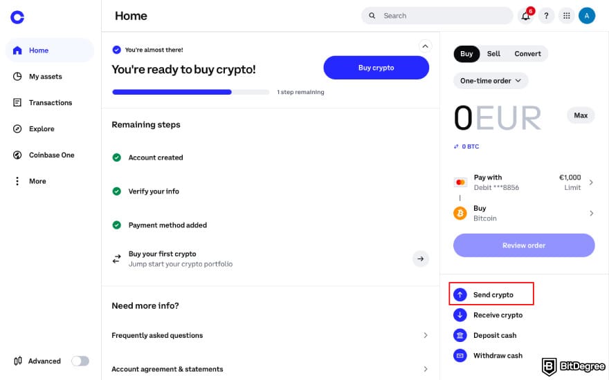 How to transfer crypto from Kraken: click [Send crypto] on Coinbase.