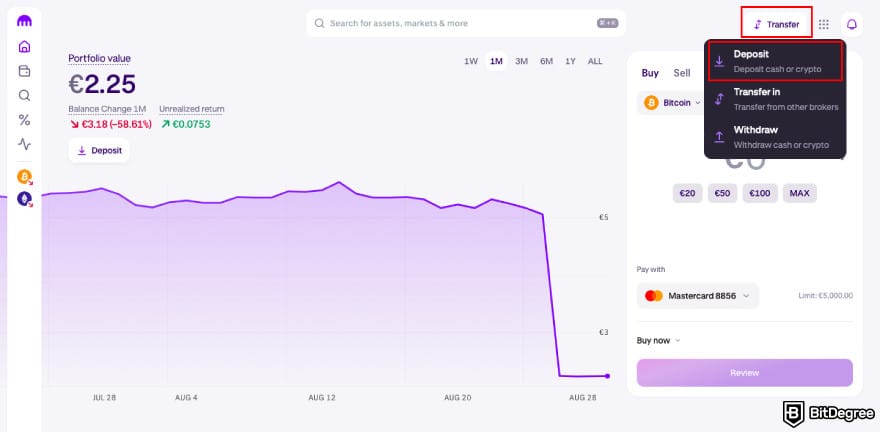 How to transfer crypto from Kraken: click [Deposit] on Kraken.