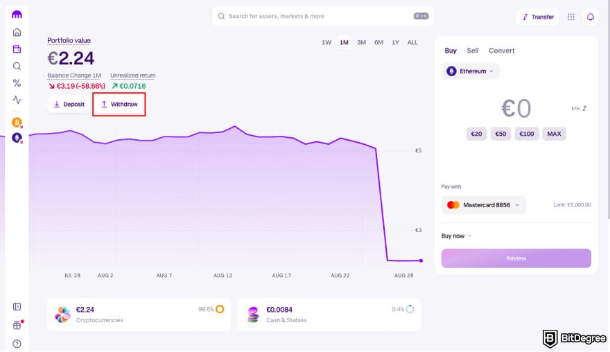 How to transfer crypto from Kraken: click [Withdraw] on Kraken.
