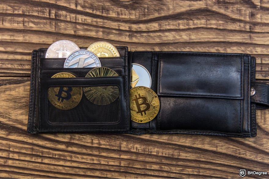 How to transfer crypto from Kraken: a wallet with crypto coins inside it.