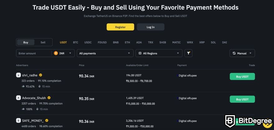 How to transfer crypto to bank account: Binance P2P.