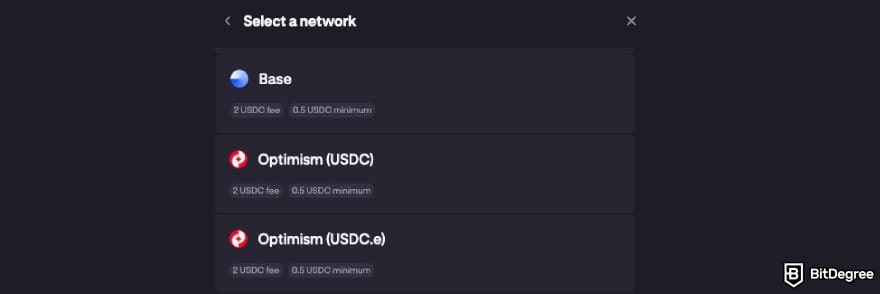 How to transfer crypto to bank account: Kraken asking you to select a network.