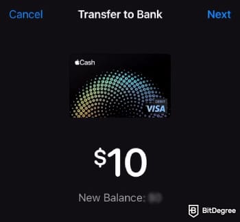 How to transfer money from Apple Pay to bank instantly: entering the amount to transfer.