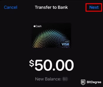 How to transfer money from Apple Pay to bank instantly: entering the amount to transfer and clicking [Next].