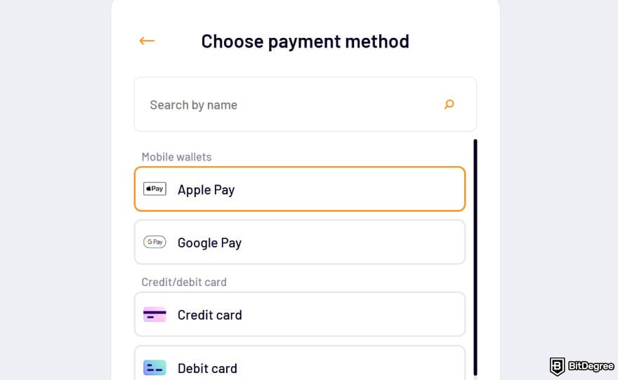 How to transfer money from Apple Pay to bank instantly: choosing [Apple Pay] as a payment method.