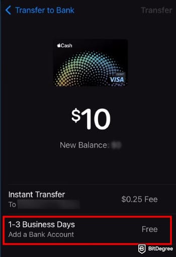 How to transfer money from Apple Pay to bank instantly: selecting [Add Bank Account].
