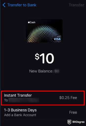 How to transfer money from Apple Pay to bank instantly: selecting [Instant Transfer].
