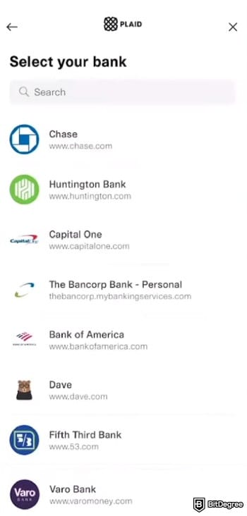 How to transfer money from Chime to bank account: select the bank to add to Chime.