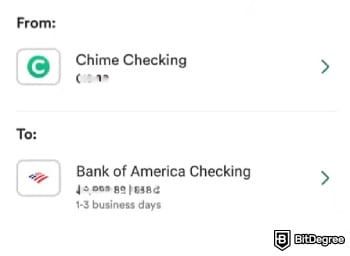 How to transfer money from Chime to bank account: the [From] and [To] fields when transferring on Chime.