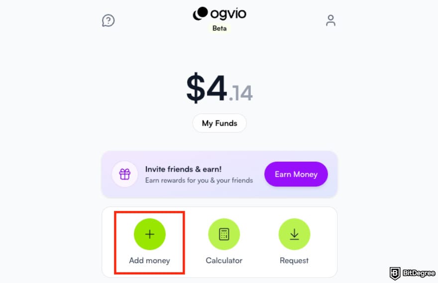 How to transfer money from Chime to bank account: the huge [Add Money] menu inside Ogvio's dashboard.
