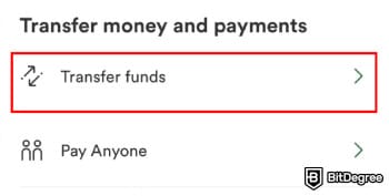 How to transfer money from Chime to bank account: the [Transfer funds] menu.
