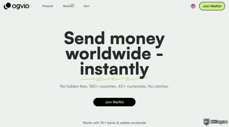 How to transfer money from one bank to another: Ogvio homepage.