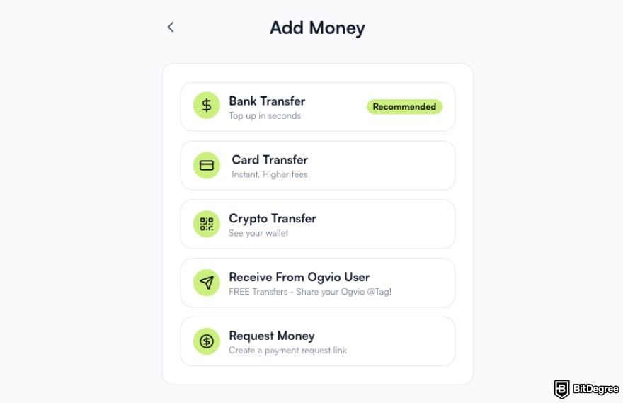 How to transfer money from one bank to another: ways to add money to Ogvio.