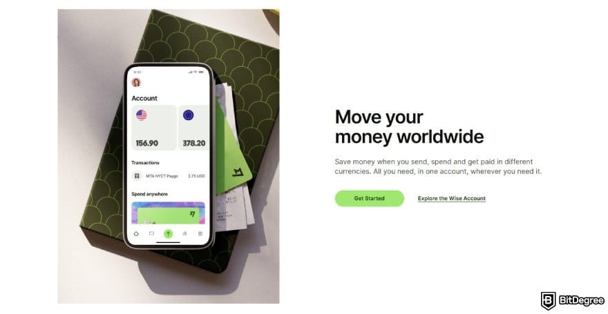 How to transfer money from one bank to another: Wise homepage.