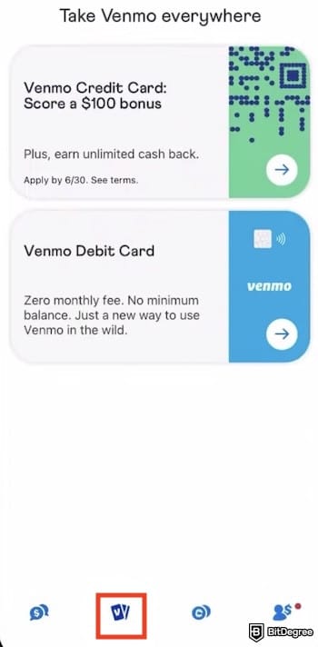 How to transfer money from Venmo to bank: Venmo card selection.