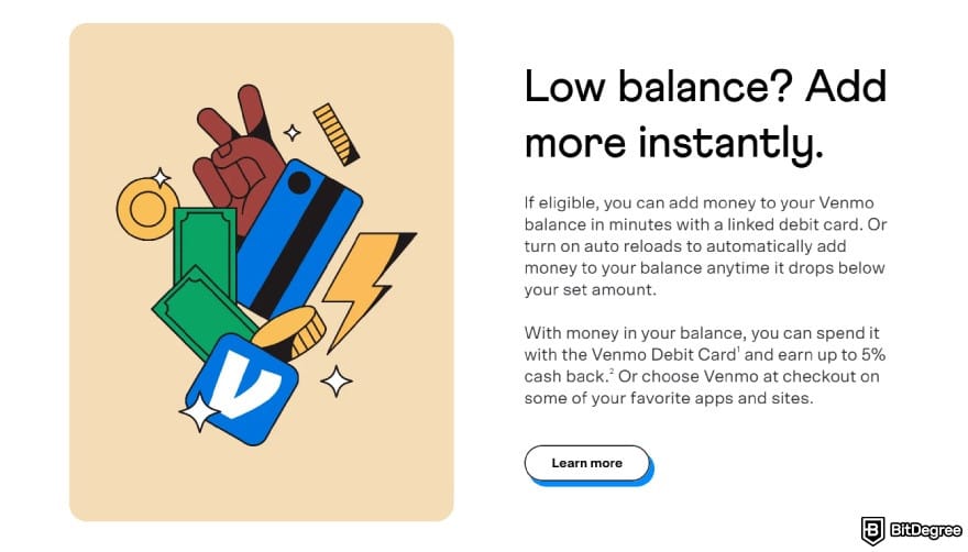 How to transfer money from Venmo to bank: Venmo's add money feature showcase.
