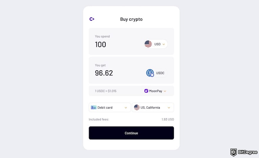 How to transfer money from Venmo to bank: purchasing USDC on Ogvio using Venmo's debit card.