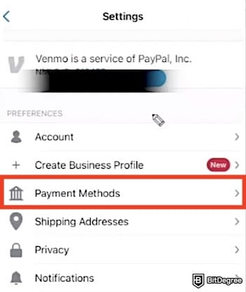 How to transfer money from Venmo to bank: the [Payment Methods] menu on Venmo's app highlighted.