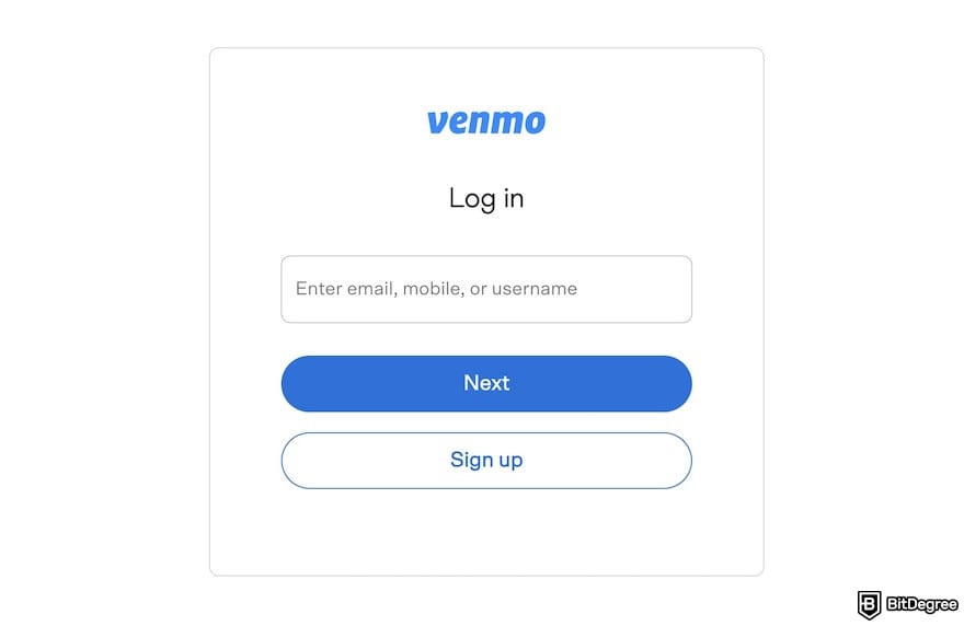 How to transfer money from Venmo to bank: Venmo's sign-in page.