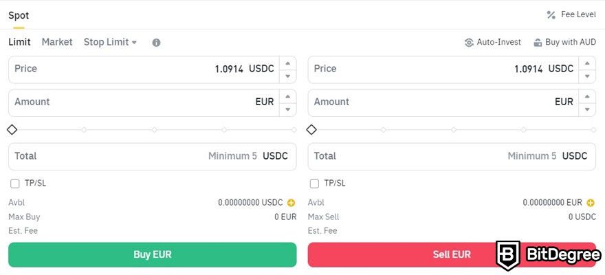 How to transfer USDC to bank account: the Spot section on Binance's trading page.