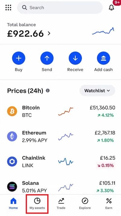 How to transfer USDC to bank account: locating my assets on the Coinbase app.