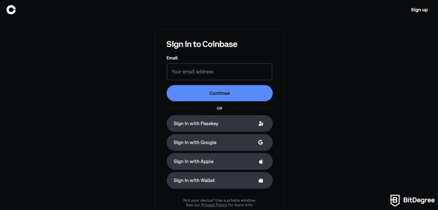 How to unfreeze cryptocurrency: Coinbase sign-in.