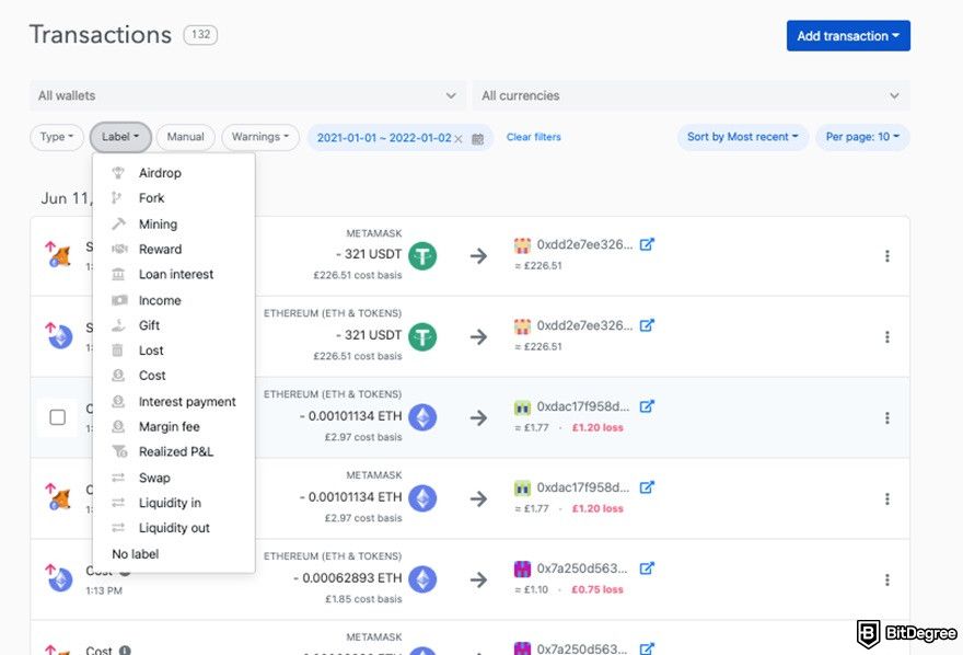 How to use AI for crypto trading: the Koinly's automated labeling feature.