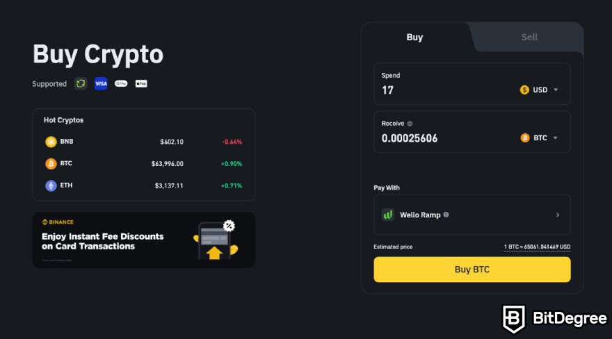 How to use Apple Pay on Binance: choosing the crypto for purchasing on the browser.