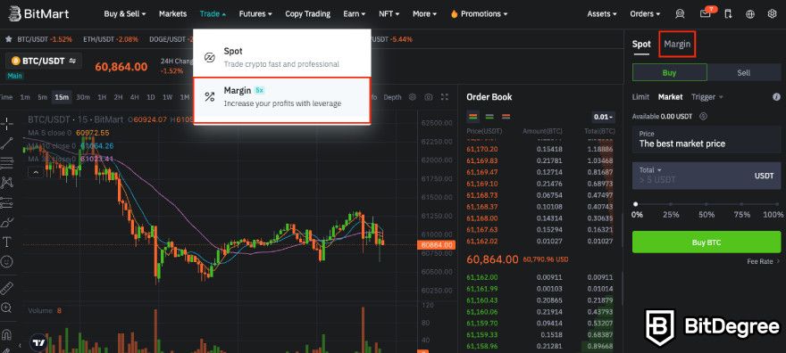 How to use BitMart exchange: accessing margin trading.