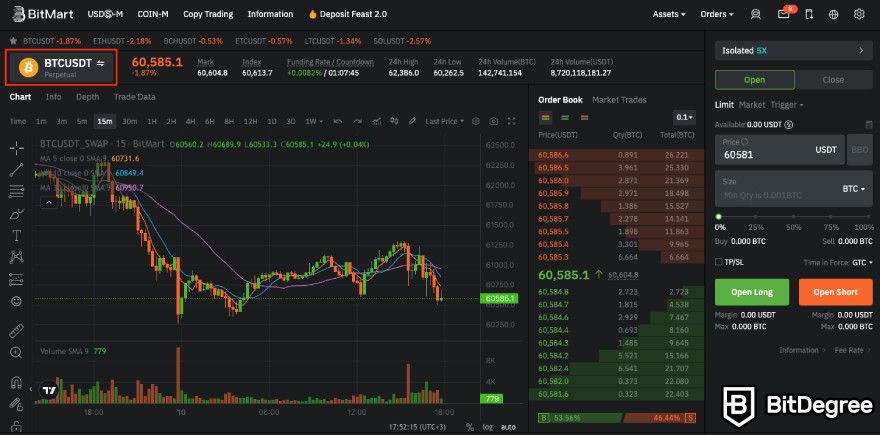 How to use BitMart exchange: choosing futures contract.