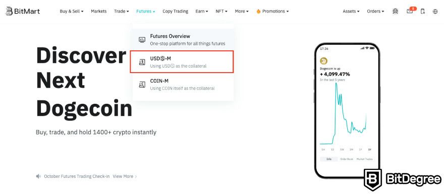 How to use BitMart exchange: accessing futures trading.