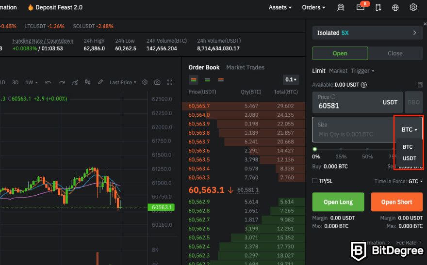 How to use BitMart exchange: choosing trading unit.